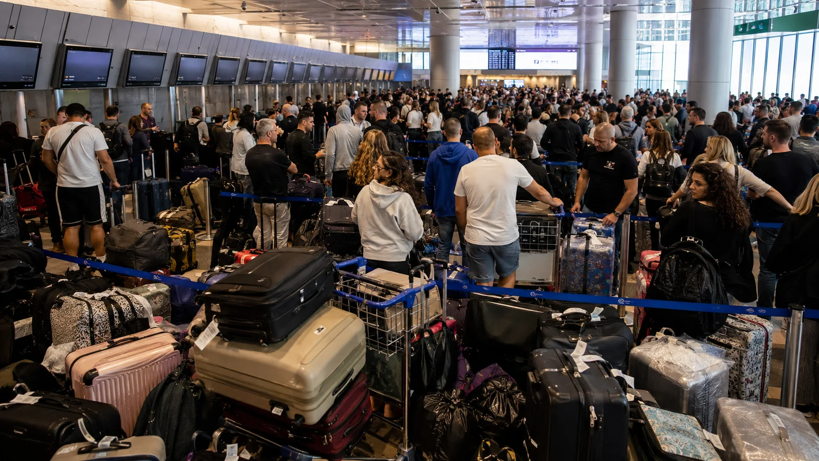 עומסים כבדים בנתב"ג על רקע השיבושים במערך הכבודה והצ'ק אין