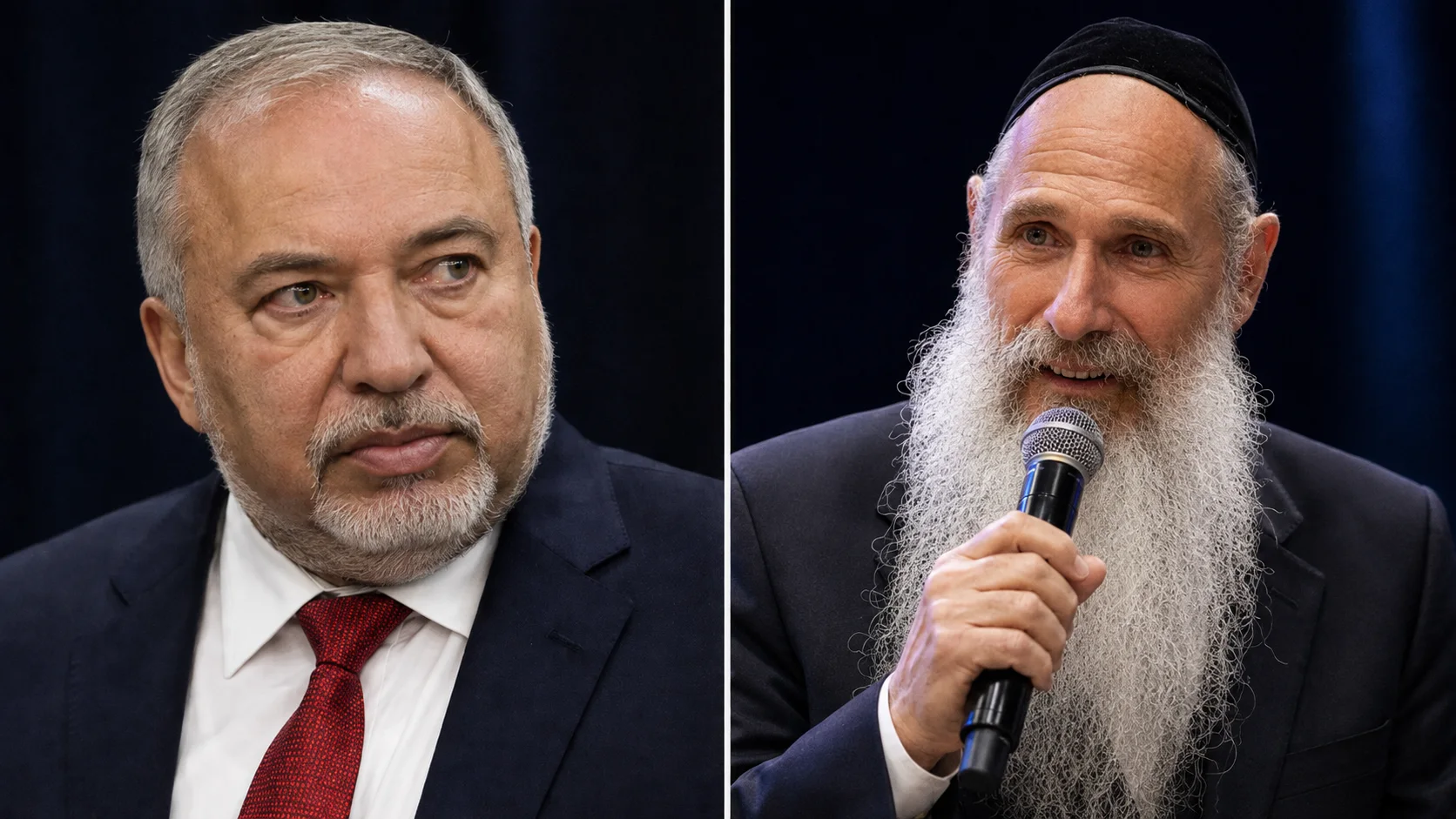 אביגדור ליברמן ומרדכי בן דוד בקולאז' רקע