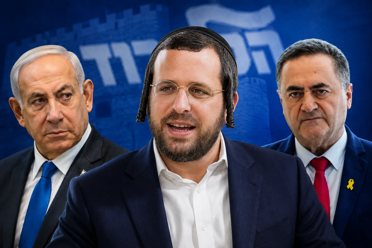יוסי רוזנבוים על רקע הליכוד, לצד בנימין נתניהו וישראל כ"ץ