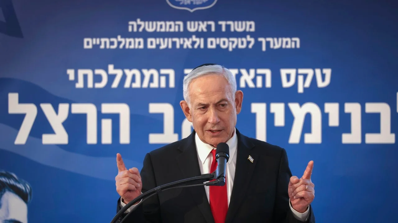 אש הממשלה בנימין נתניהו בטקס האזכרה לחוזה המדינה בנימין זאב הרצל בהר הרצל בירושלים, 5 ביולי 2026