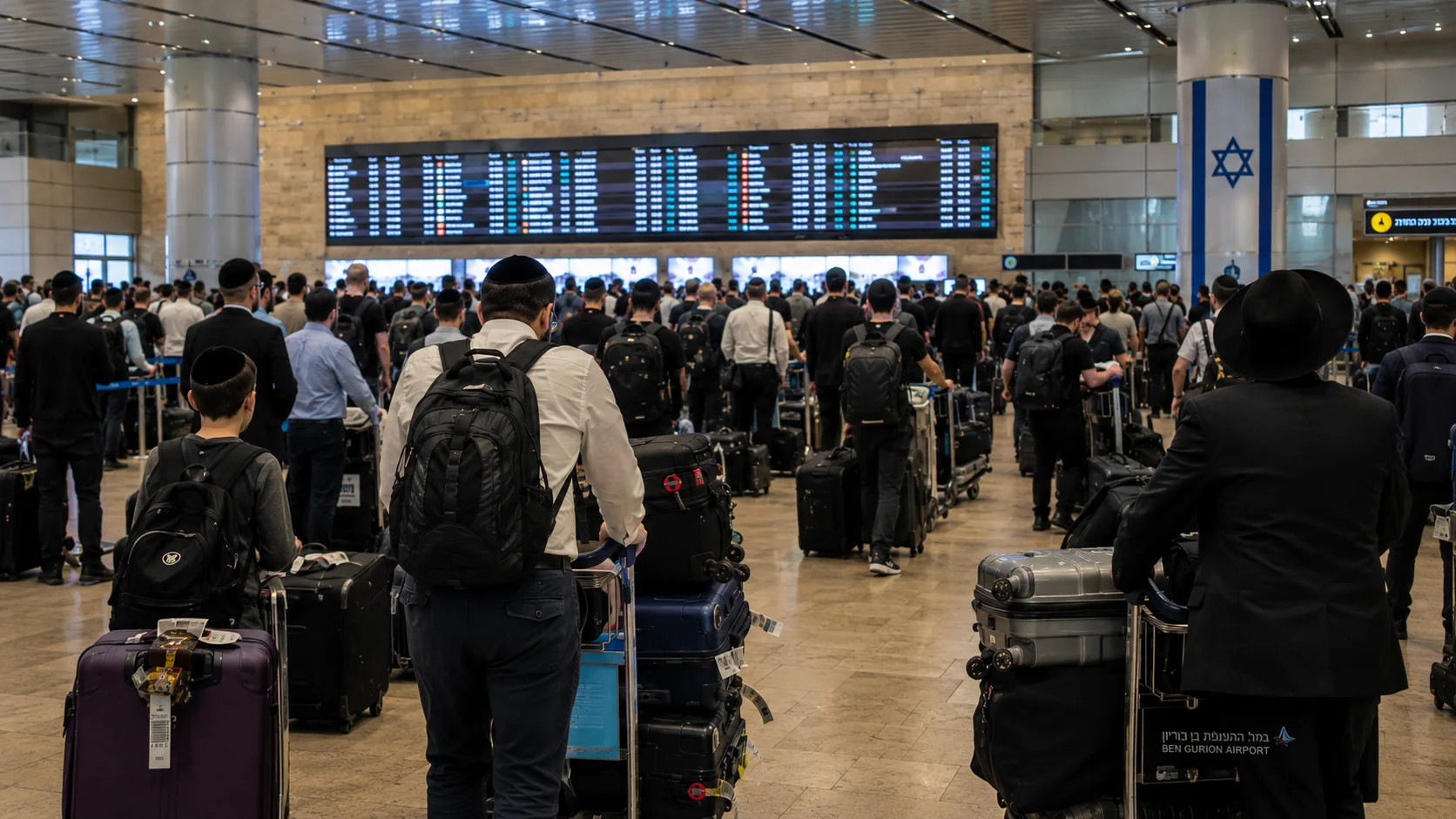 עומס נוסעים ומזוודות בנתב"ג על רקע לוח הטיסות